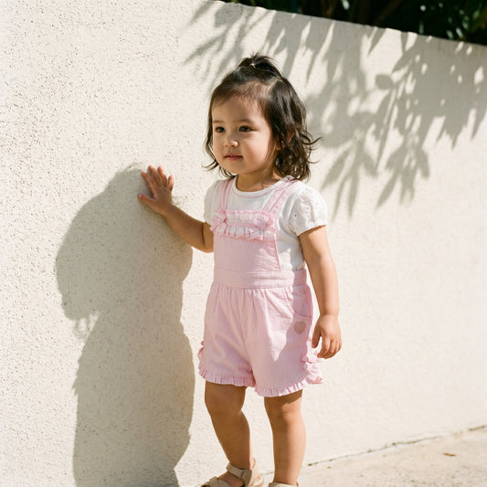White and Pink Pinstripe Short Dungaree