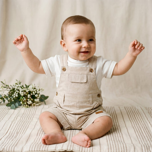 Beige Linen Short Dungaree