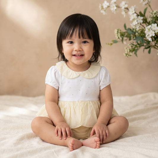White and Yellow Diamante Short Romper