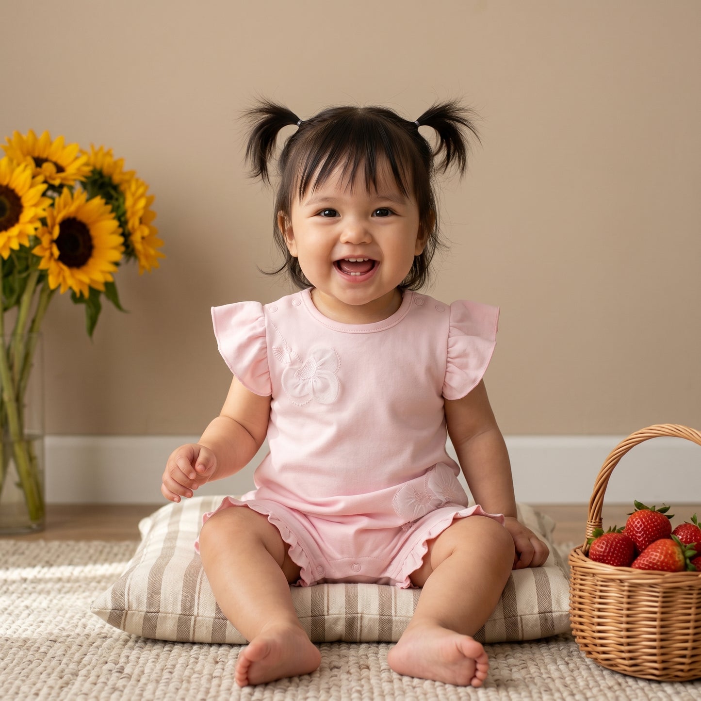 Pink Applique Flower Romper