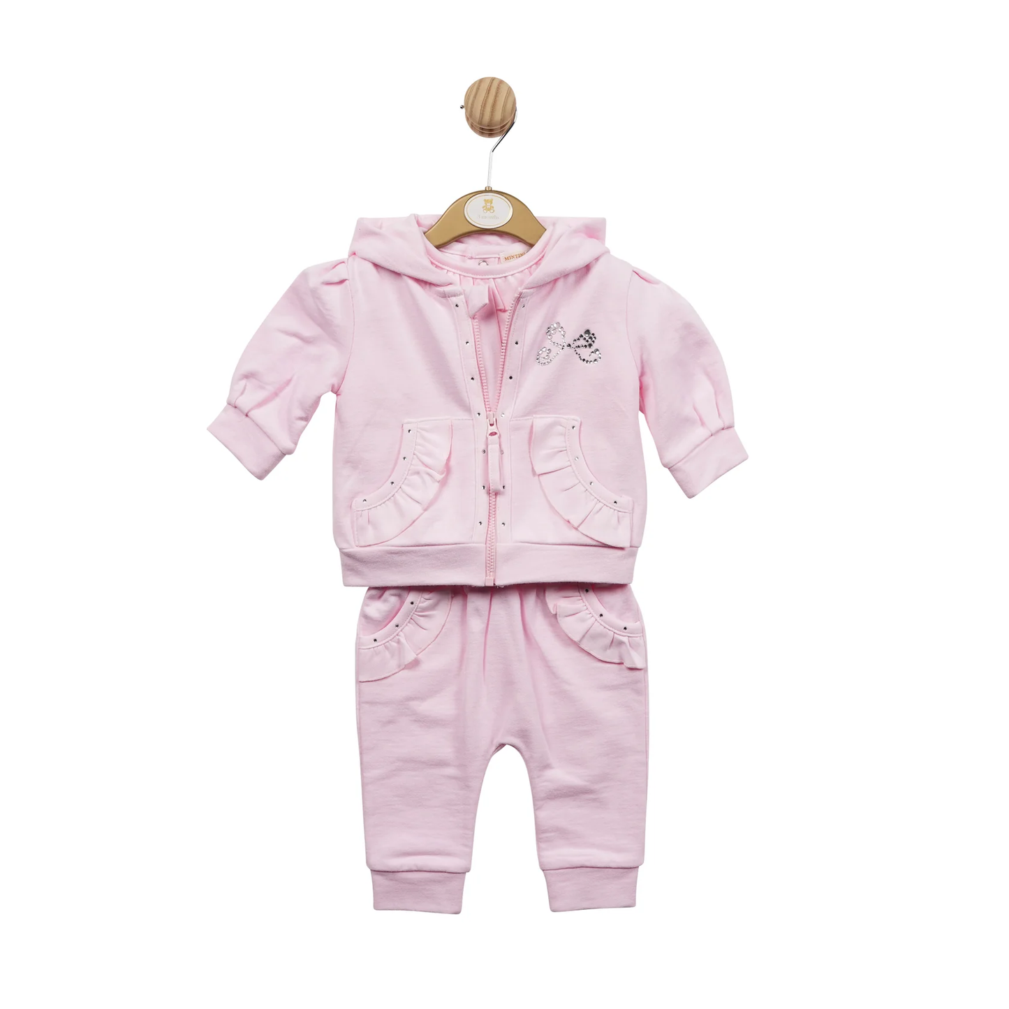 Baby Pink Diamante and Frill 3pc Jogset