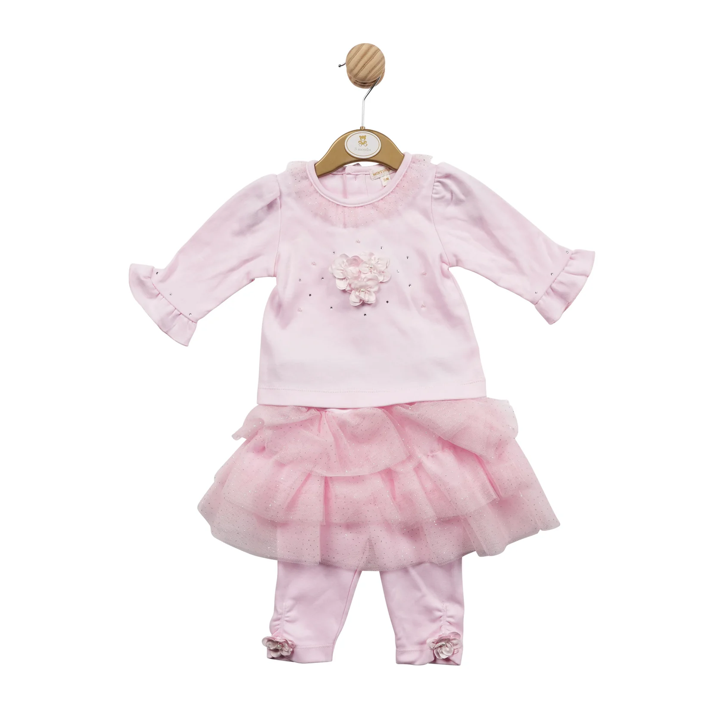 Pink Flower Heart Top and Tutu Legging Set