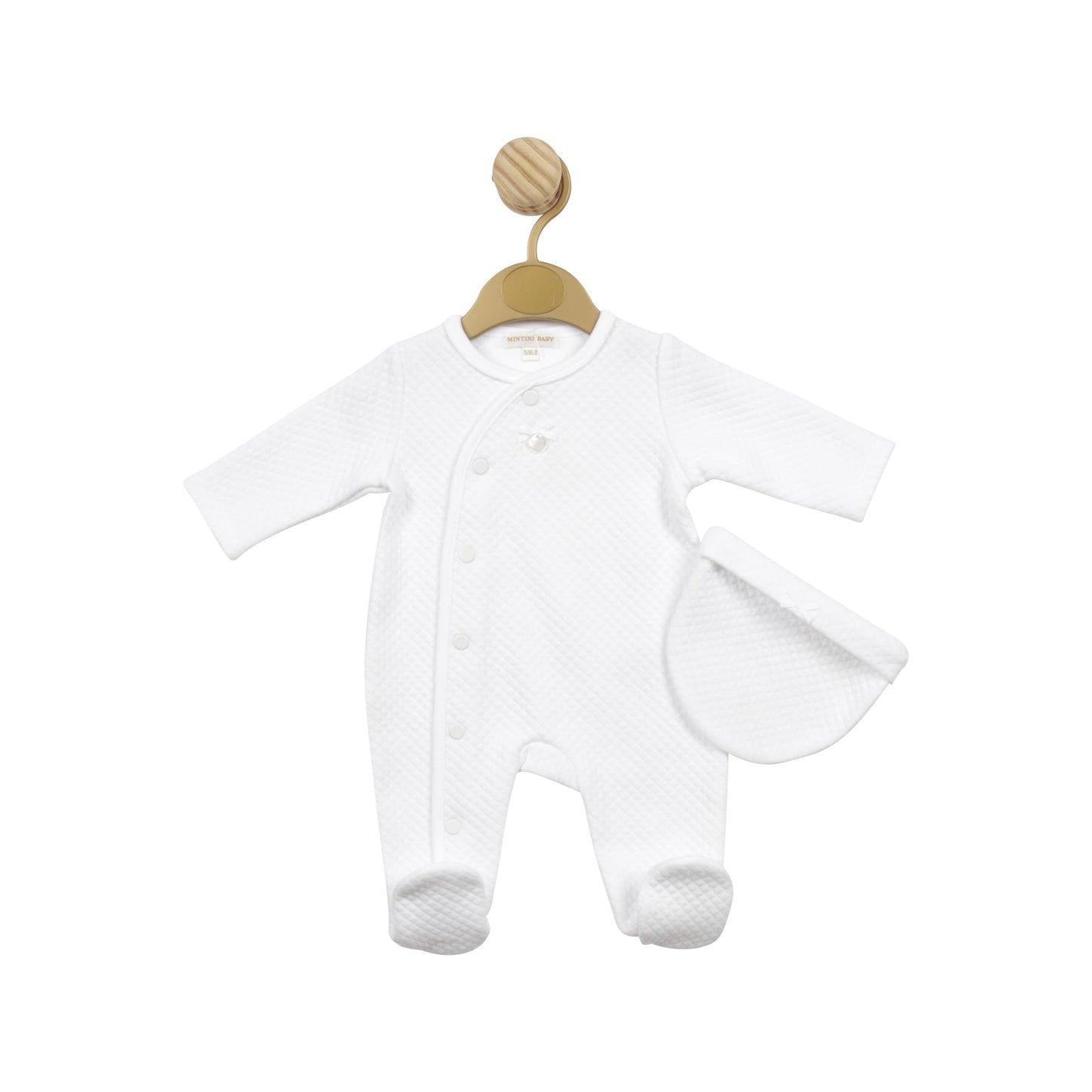 White Waffle Tiny Babygrow with Hat