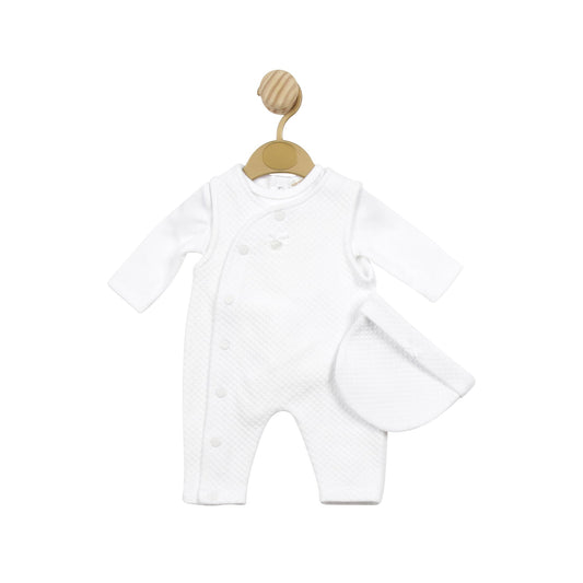 White Waffle Tiny Baby Body, Dungaree and Hat