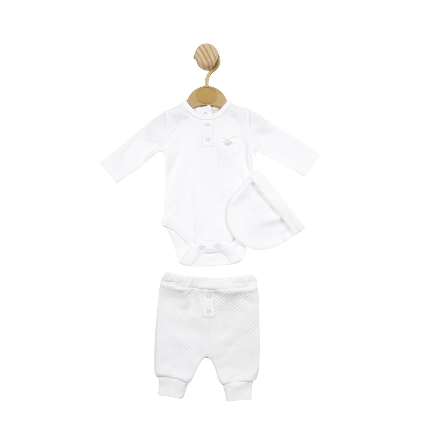 White Tiny Baby Bodysuit with Waffle Leggings and Hat