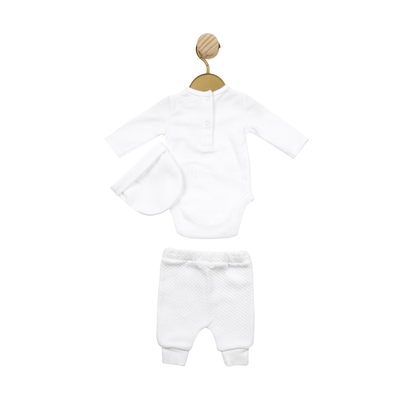 White Tiny Baby Bodysuit with Waffle Leggings and Hat