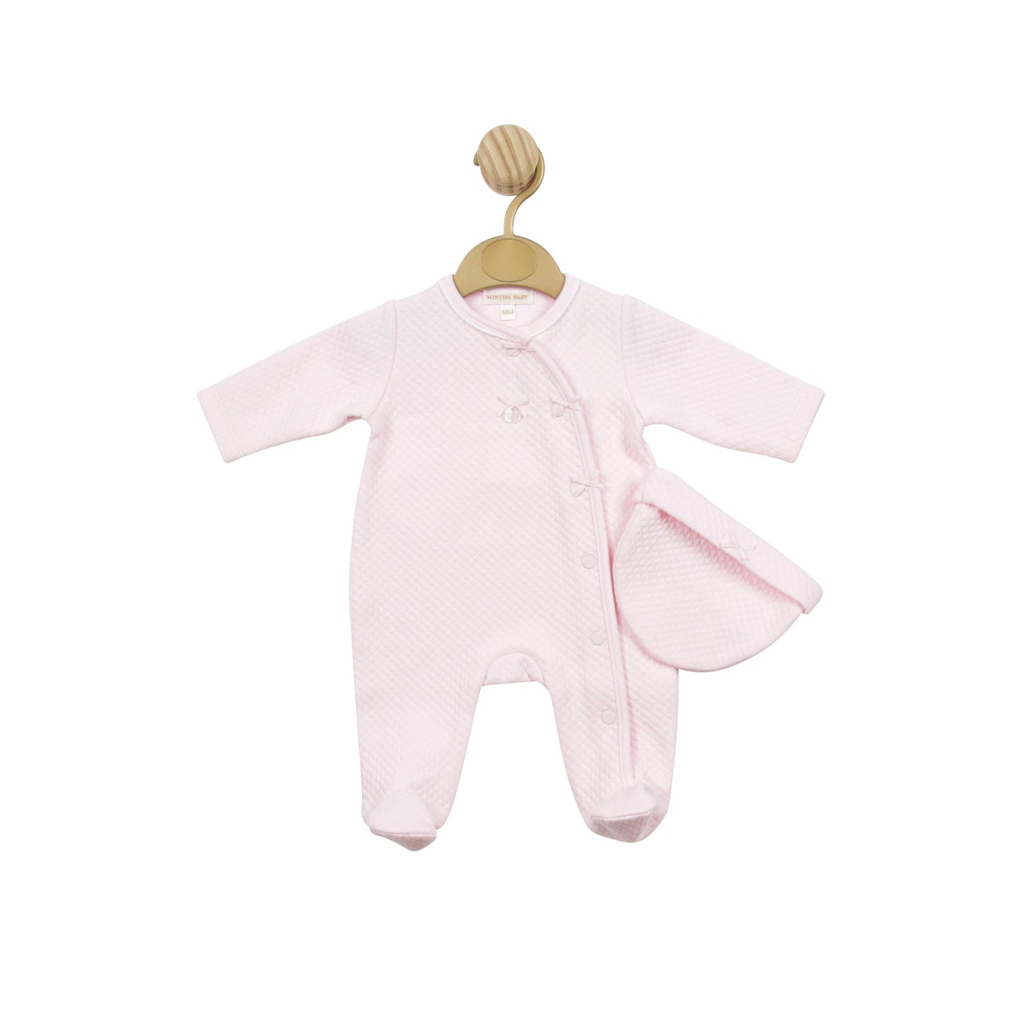 Pink Waffle Tiny Babygrow with Hat