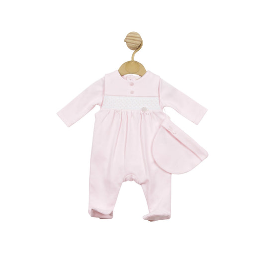 Pink Smocked Tiny Baby Body, Dungaree and Hat