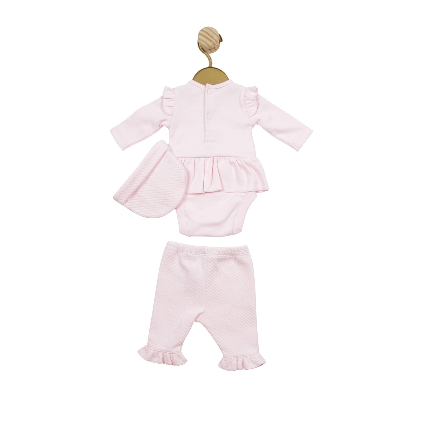 Pink Smocked Tiny Baby Bodysuit with Waffle Leggings and Hat