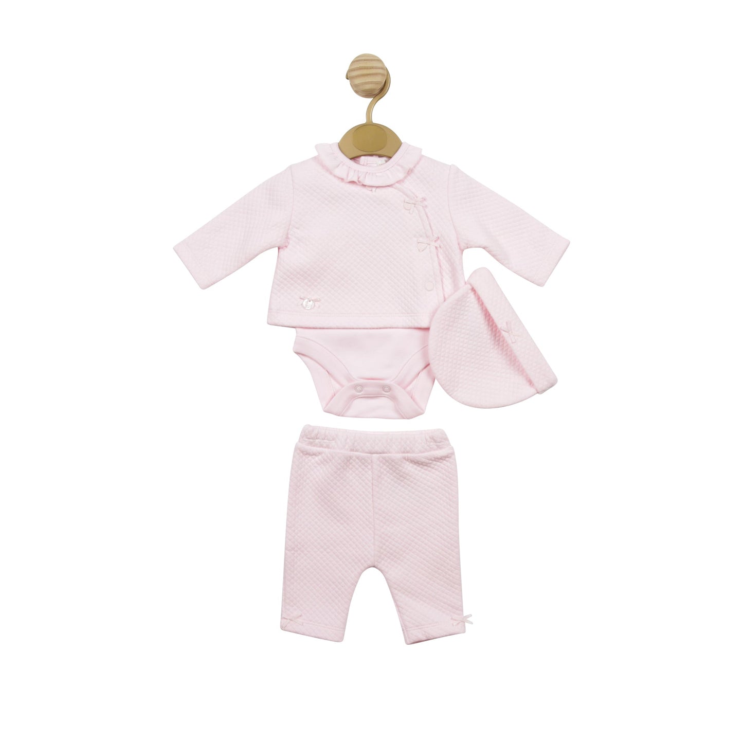 Pink Waffle Tiny Baby 3pc Set and Hat