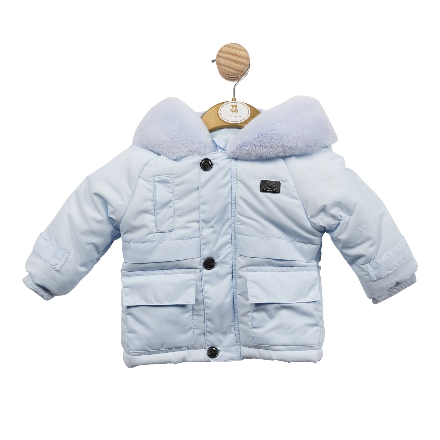 Baby Blue Coat with Luxury Faux Fur Hood