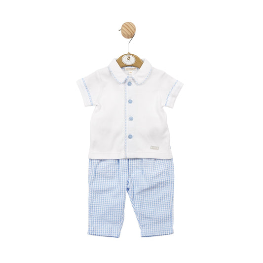 Blue Seersucker Shirt and Trouser Set