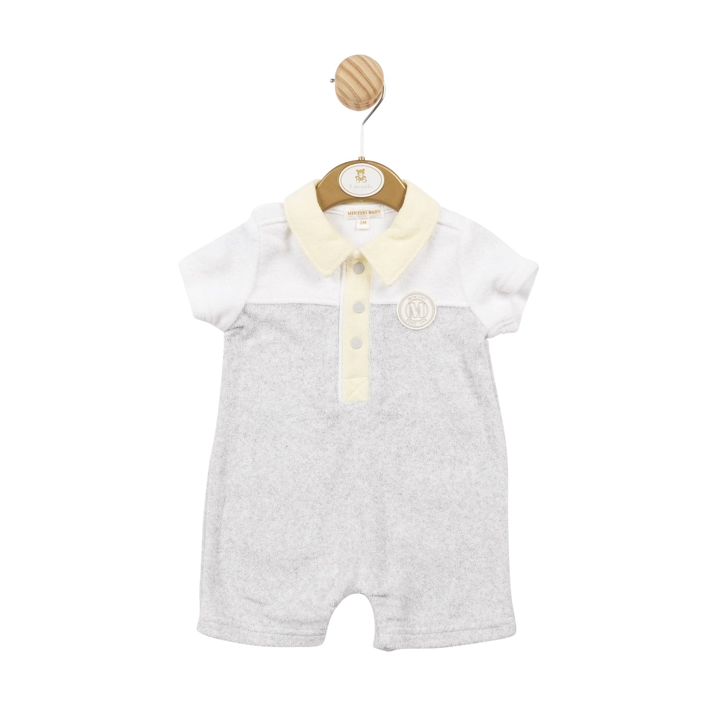 Grey White Lemon Terry Towelling Collared Romper