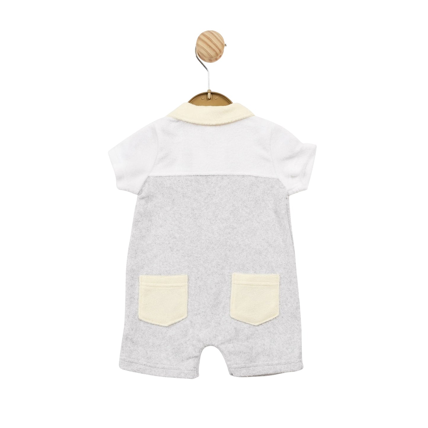 Grey White Lemon Terry Towelling Collared Romper